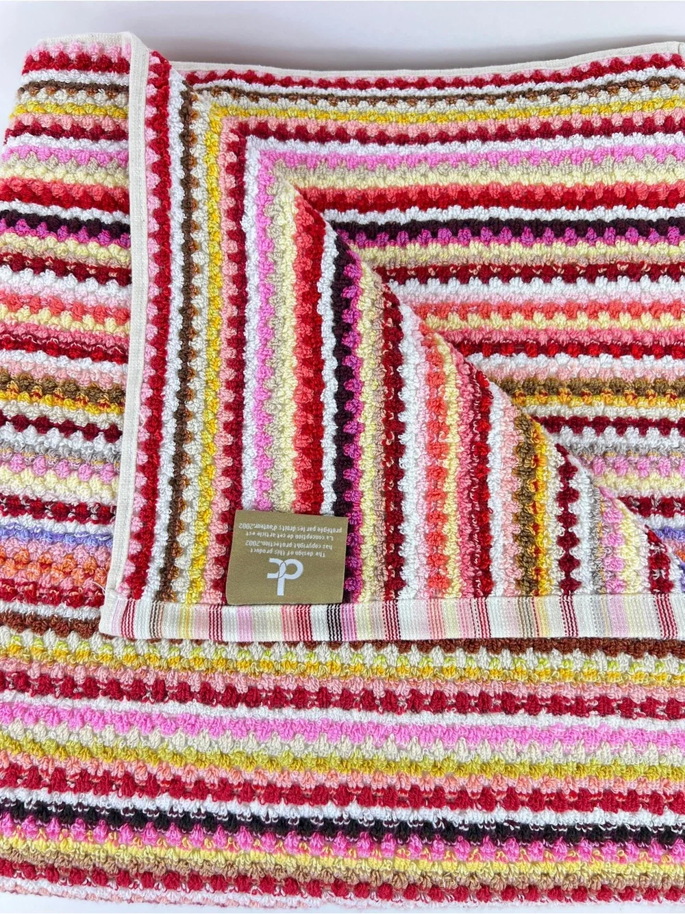 Deborah Connolly Bath Towel Set Pink Red Multicolor Striped Cotton 2 Pc Set NEW
